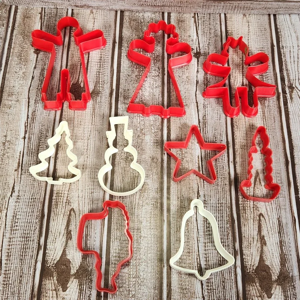 Lot of 9 Vintage Plastic Red White Christmas Gingerbread Santa Cookie Cutters